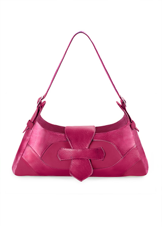 Fuschia pink women's dress handbag, matching pumps and belts. Top view - Florence KOOIJMAN